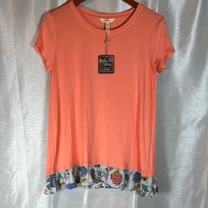 NWT Matilda‎ Jane Orange Cap Sleeve Ruffled floral bottom Tee size small blousey